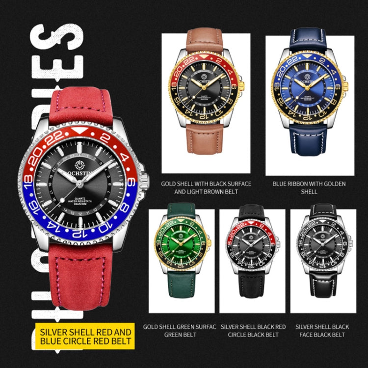 OCHSTIN 7019G Multifunctional Quartz Waterproof Luminous Men Leather Watch(Red) - Leather Strap Watches by OCHSTIN | Online Shopping South Africa | PMC Jewellery | Buy Now Pay Later Mobicred