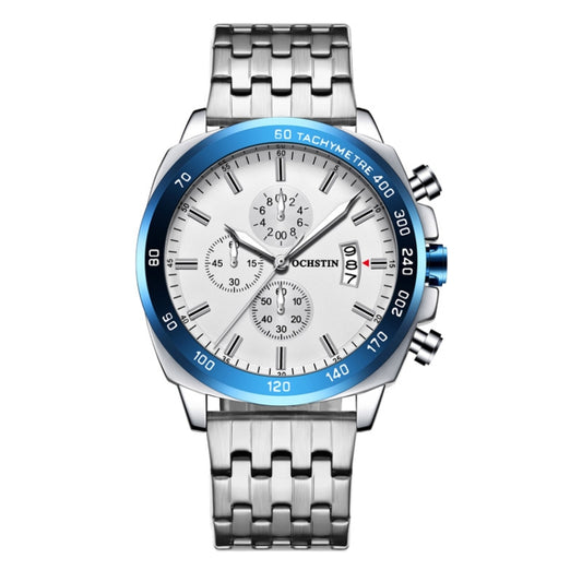 OCHSTIN 7079 Multifunctional Quartz Waterproof Luminous Steel Strap Men Watch(Silver Blue 02) - Metal Strap Watches by OCHSTIN | Online Shopping South Africa | PMC Jewellery | Buy Now Pay Later Mobicred