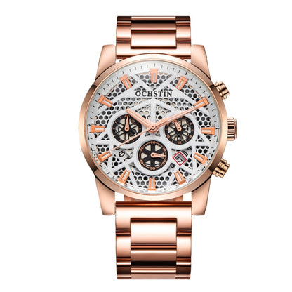 OCHSTIN 7241 Multifunctional Quartz Waterproof Steel Strap Men Watch(Rose Gold+White) - Metal Strap Watches by OCHSTIN | Online Shopping South Africa | PMC Jewellery | Buy Now Pay Later Mobicred