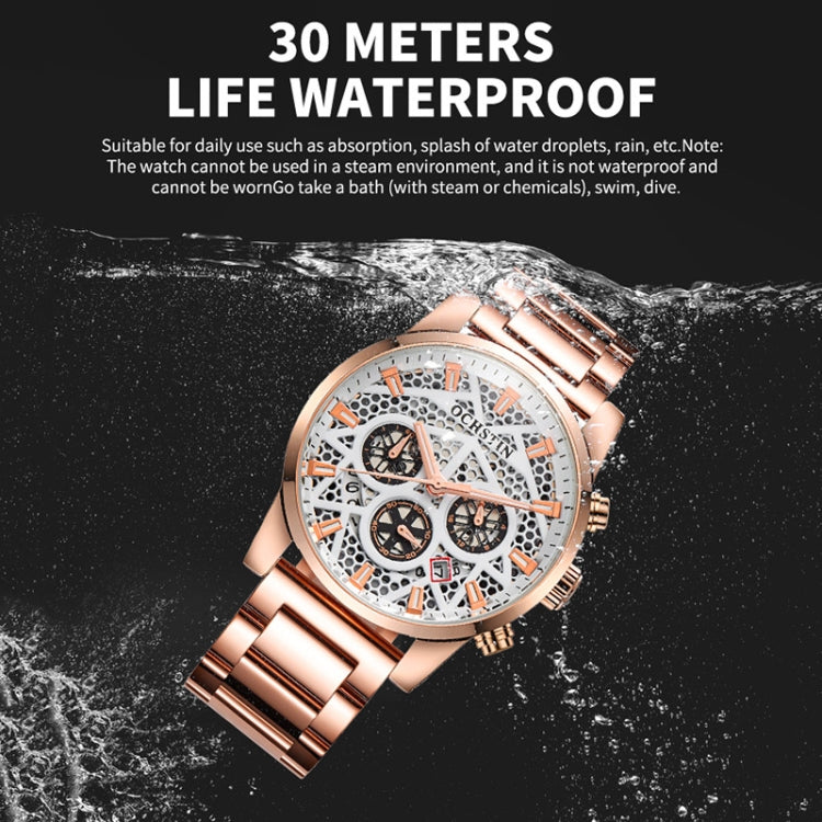 OCHSTIN 7241 Multifunctional Quartz Waterproof Steel Strap Men Watch(Rose Gold+White) - Metal Strap Watches by OCHSTIN | Online Shopping South Africa | PMC Jewellery | Buy Now Pay Later Mobicred