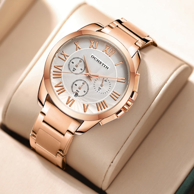 OCHSTIN 7242 Multifunctional Quartz Waterproof Steel Strap Men Watch(Rose Gold+White) - Metal Strap Watches by OCHSTIN | Online Shopping South Africa | PMC Jewellery | Buy Now Pay Later Mobicred