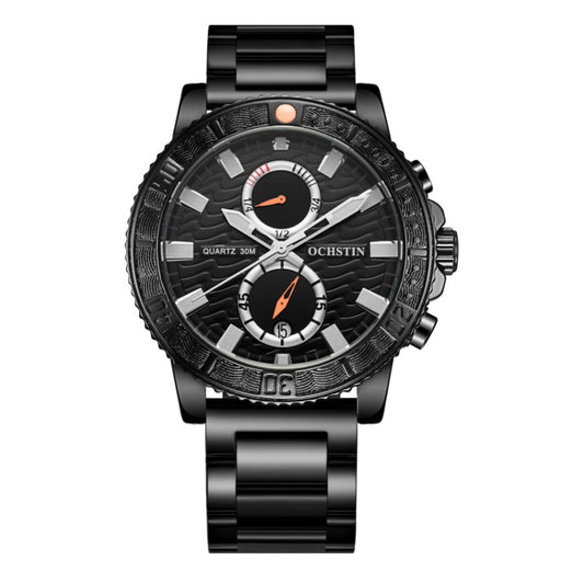 OCHSTIN 7250 Fashion Steel Strap Multifunctional Quartz Men Watch(Black+Black) - Metal Strap Watches by OCHSTIN | Online Shopping South Africa | PMC Jewellery | Buy Now Pay Later Mobicred