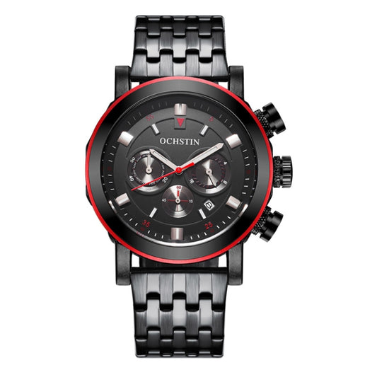 OCHSTIN 7254 Fashion Steel Strap Multifunctional Quartz Men Watch(Black Red) - Metal Strap Watches by OCHSTIN | Online Shopping South Africa | PMC Jewellery | Buy Now Pay Later Mobicred