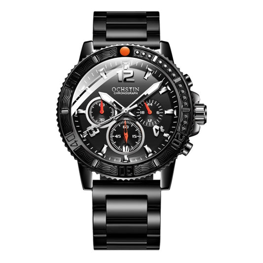 OCHSTIN 7263 Fashion Steel Strap Multifunctional Quartz Men Watch(Black Orange) - Metal Strap Watches by OCHSTIN | Online Shopping South Africa | PMC Jewellery | Buy Now Pay Later Mobicred