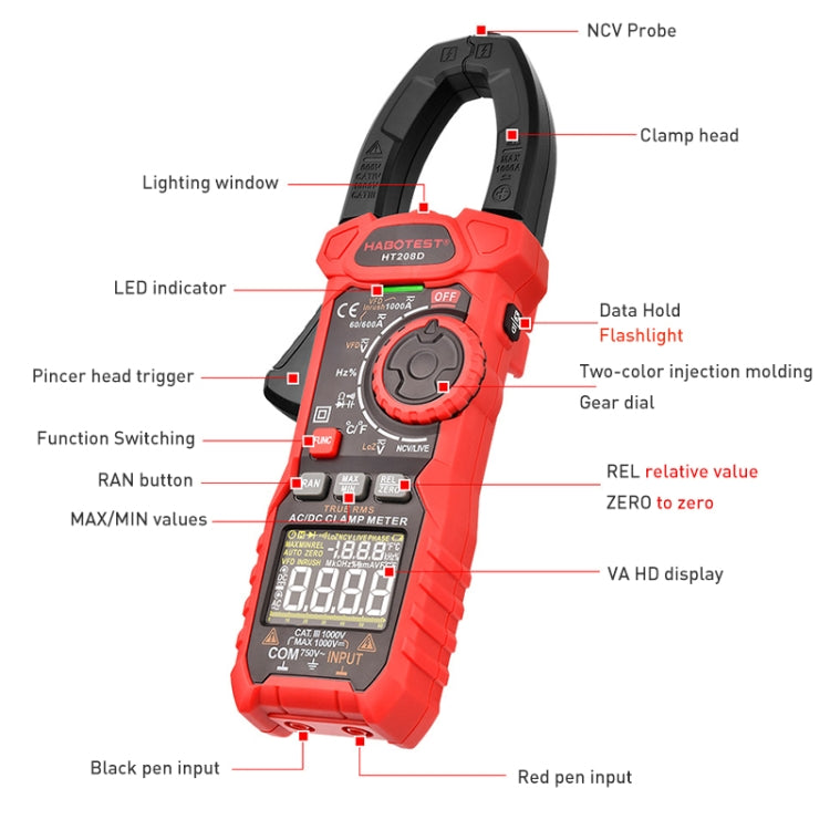 HABOTEST HT208A 1000A Clamp Multi-Function Anti-burning Digital Multimeter - Digital Multimeter by HABOTEST | Online Shopping South Africa | PMC Jewellery | Buy Now Pay Later Mobicred