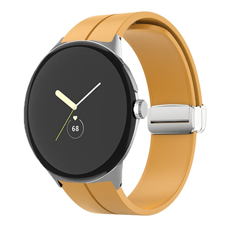 For Google Pixel Watch Solid-color Folding Buckle Silicone Watch Band(Silver Yellow) - free shipping - PMC TechLife - Order now!
