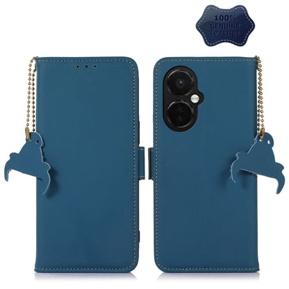 For OnePlus Nord CE 3 Lite Genuine Leather Magnetic RFID Leather Phone Case(Blue) - OnePlus Cases by PMC Jewellery | Online Shopping South Africa | PMC Jewellery