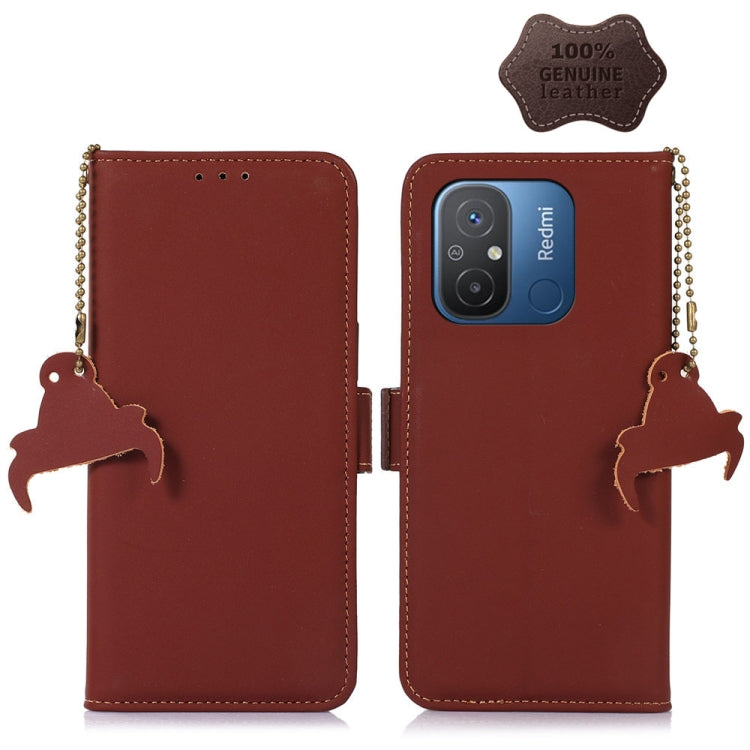 For Xiaomi Redmi 12C / Redmi 11A Genuine Leather Magnetic RFID Leather Phone Case(Coffee) - Xiaomi Cases by PMC Jewellery | Online Shopping South Africa | PMC Jewellery