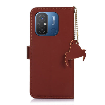 For Xiaomi Redmi 12C / Redmi 11A Genuine Leather Magnetic RFID Leather Phone Case(Coffee) - Xiaomi Cases by PMC Jewellery | Online Shopping South Africa | PMC Jewellery