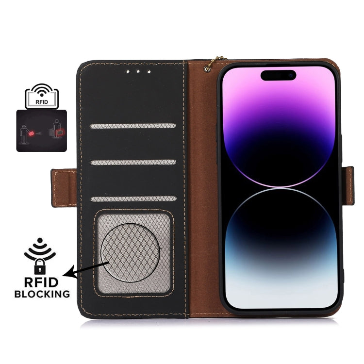 For Xiaomi Redmi 12C / Redmi 11A Genuine Leather Magnetic RFID Leather Phone Case(Coffee) - Xiaomi Cases by PMC Jewellery | Online Shopping South Africa | PMC Jewellery