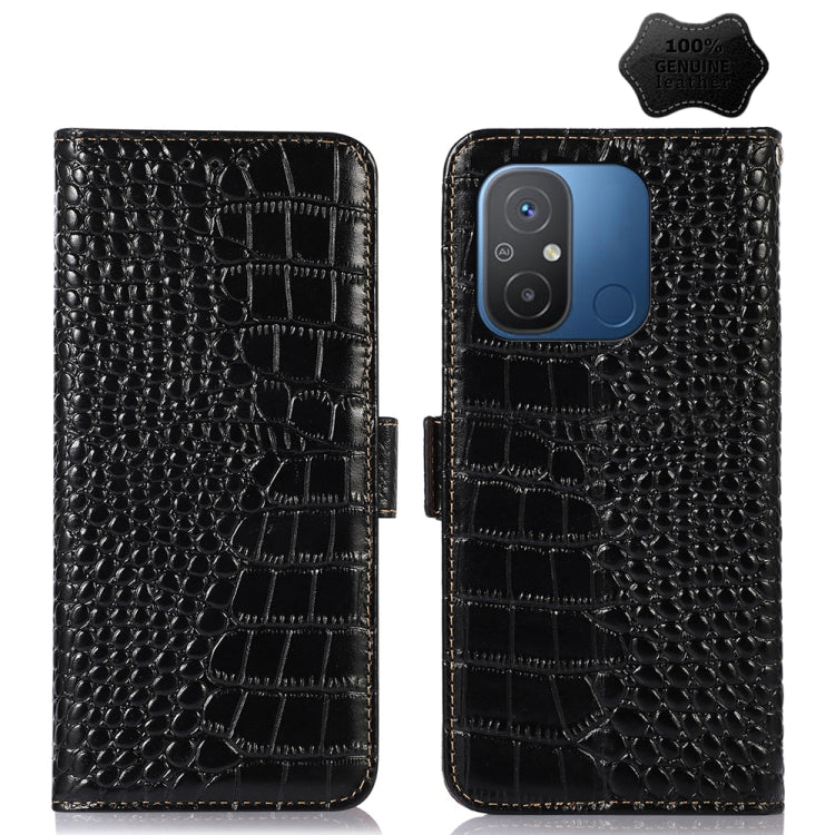 For Xiaomi Redmi 12C / 11A Crocodile Top Layer Cowhide Leather Phone Case(Black) - Xiaomi Cases by PMC Jewellery | Online Shopping South Africa | PMC Jewellery