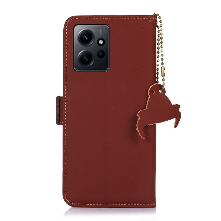 For Xiaomi Redmi Note 12 4G Global Genuine Leather Magnetic RFID Leather Phone Case(Coffee) - Note 12 Cases by PMC Jewellery | Online Shopping South Africa | PMC Jewellery