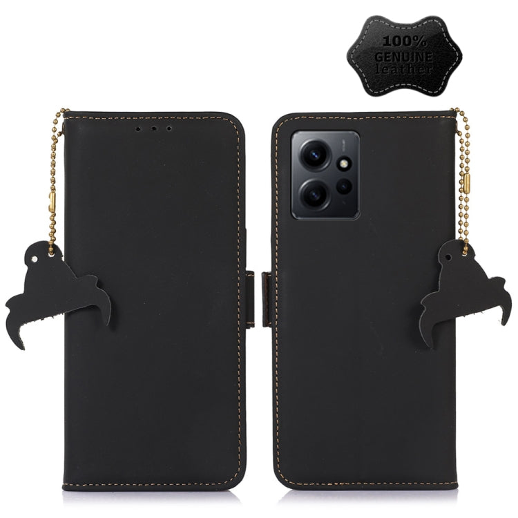 For Xiaomi Redmi Note 12 4G Global Genuine Leather Magnetic RFID Leather Phone Case(Black) - Note 12 Cases by PMC Jewellery | Online Shopping South Africa | PMC Jewellery