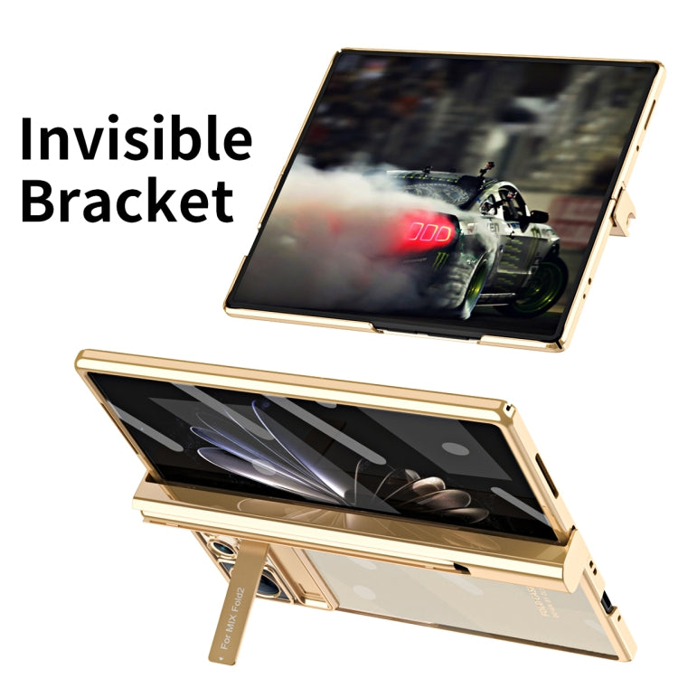 For Xiaomi Mix Fold 2 Electroplated Hinge Transparent Phone Case with Pen Slot(Champagne Gold) - Xiaomi Cases by PMC Jewellery | Online Shopping South Africa | PMC Jewellery