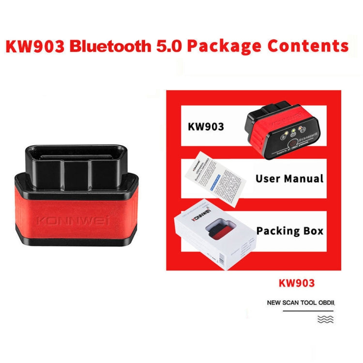 KONNWEI KW903 Bluetooth 5.0 OBD2 Car Fault Diagnostic Scan Tools Support IOS / Android(Black Red) - Code Readers & Scan Tools by KONNWEI | Online Shopping South Africa | PMC Jewellery | Buy Now Pay Later Mobicred