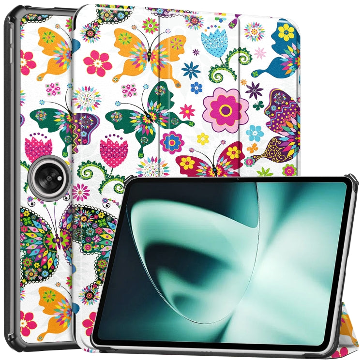 For OnePlus Pad Custer Painted 3-Fold Holder Smart Leather Tablet Case(Colorful Butterflies) - Others by PMC Jewellery | Online Shopping South Africa | PMC Jewellery