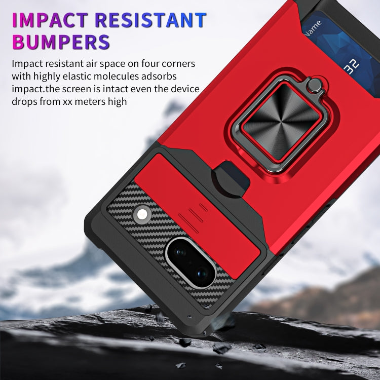 For Google Pixel 7a Camera Shield Card Slot Phone Case with Ring Holder(Black) - free shipping - PMC TechLife - Order now!