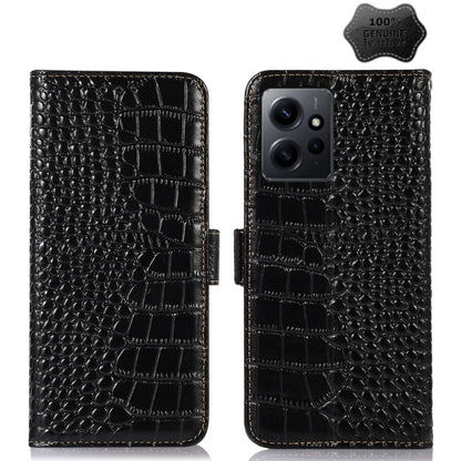 For Xiaomi Redmi Note 12 4G Global Crocodile Top Layer Cowhide Leather Phone Case(Black) - Note 12 Cases by PMC Jewellery | Online Shopping South Africa | PMC Jewellery