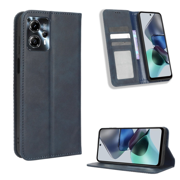 For Motorola Moto G13 / G23 4G Magnetic Buckle Retro Texture Leather Phone Case(Blue) - Motorola Cases by PMC Jewellery | Online Shopping South Africa | PMC Jewellery