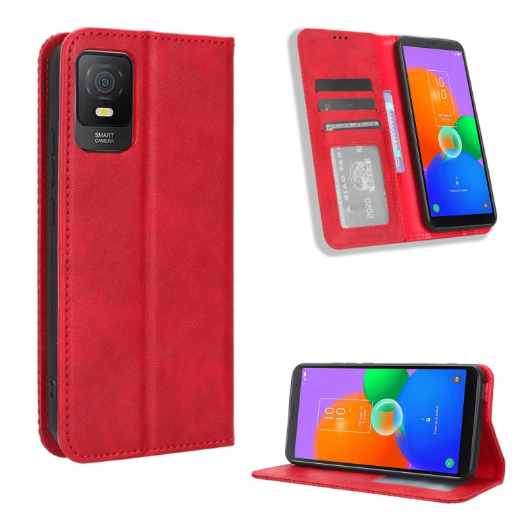 For TCL 403 Magnetic Buckle Retro Texture Leather Phone Case(Red) - More Brand by PMC Jewellery | Online Shopping South Africa | PMC Jewellery