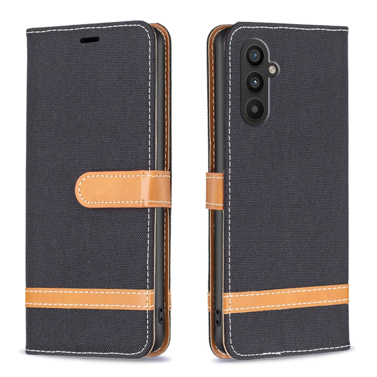 For Samsung Galaxy A24 4G Color Block Denim Texture Leather Phone Case(Black) - free shipping - PMC TechLife - Order now!