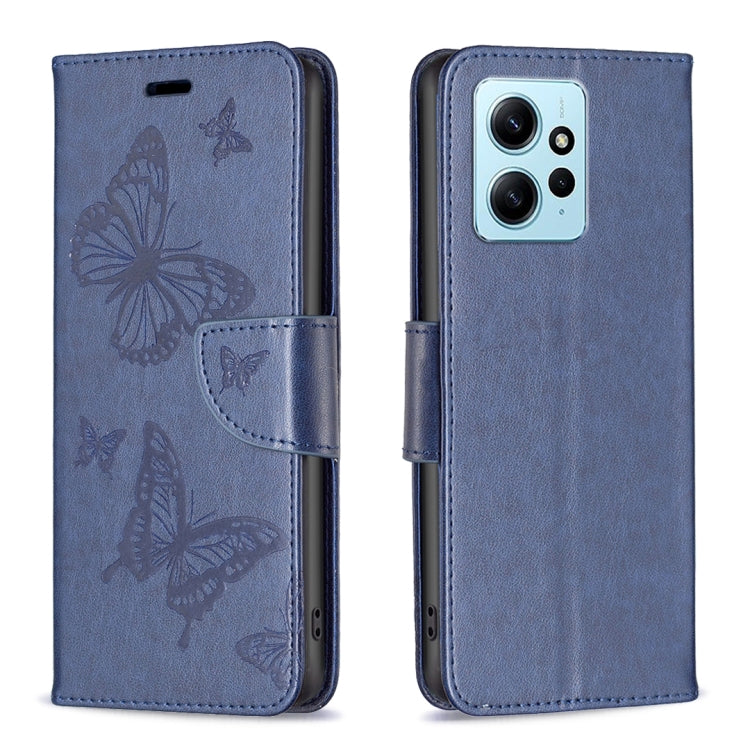 For Xiaomi Redmi Note 12 4G Global Two Butterflies Embossing Leather Phone Case(Blue) - Note 12 Cases by PMC Jewellery | Online Shopping South Africa | PMC Jewellery