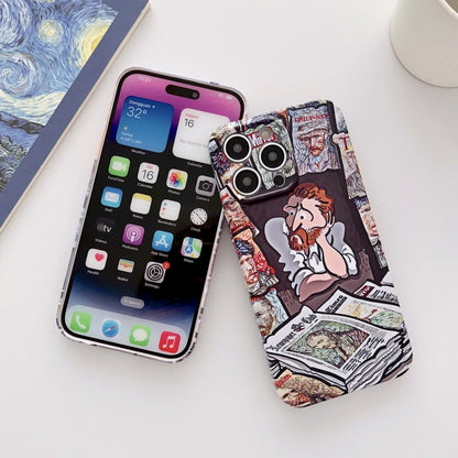 For iPhone 14 Precise Hole Oil Painting Glossy PC Phone Case(Newspaper) - iPhone 14 Cases by PMC Jewellery | Online Shopping South Africa | PMC Jewellery