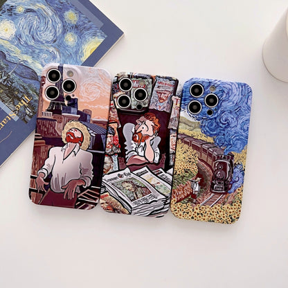 For iPhone 14 Plus Precise Hole Oil Painting Glossy PC Phone Case(Newspaper) - iPhone 14 Plus Cases by PMC Jewellery | Online Shopping South Africa | PMC Jewellery