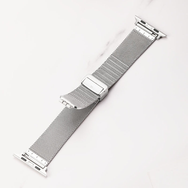 Milan Fold Buckle Metal Watch Band For Apple Watch Series 8&7 41mm / SE 2&6&SE&5&4 40mm / 3&2&1 38mm (Gold Blue) - Watch Bands by PMC Jewellery | Online Shopping South Africa | PMC Jewellery