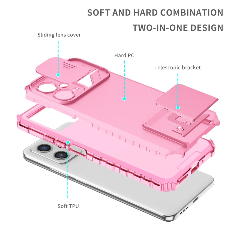 For Xiaomi Redmi Note 12 5G / Poco X5 Stereoscopic Holder Sliding Camshield Phone Case(Pink) - Note 12 Cases by PMC Jewellery | Online Shopping South Africa | PMC Jewellery