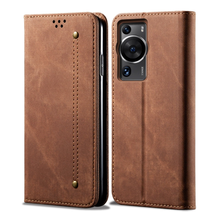 For Huawei P60/P60 Pro Denim Texture Leather Phone Case(Brown) - Huawei Cases by PMC Jewellery | Online Shopping South Africa | PMC Jewellery