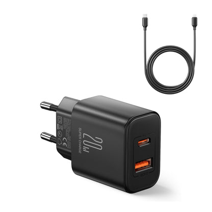 J0YROOM TCF05 20W USB+USB-C/Type-C Dual Interface Fast Charger Set, Specification:EU Plug(Black) - USB Charger by JOYROOM | Online Shopping South Africa | PMC Jewellery