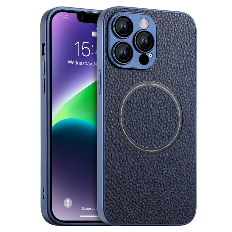 For iPhone 11 Pro Skin Feel Litchi Texture MagSafe Magnetic Phone Case(Blue) - iPhone 11 Pro Cases by PMC TechLife | Online Shopping South Africa | PMC TechLife | Buy Now Pay Later Mobicred