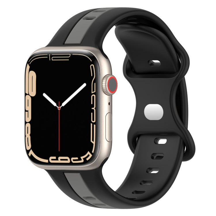 Nail Buckle Two-color Watch Band For Apple Watch Ultra 49mm / Series 8&7 45mm / SE 2&6&SE&5&4 44mm / 3&2&1 42mm(Black Grey) -  by PMC Jewellery | Online Shopping South Africa | PMC Jewellery