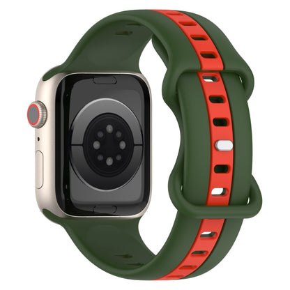 Nail Buckle Two-color Watch Band For Apple Watch Ultra 49mm / Series 8&7 45mm / SE 2&6&SE&5&4 44mm / 3&2&1 42mm(Army Green Red) -  by PMC Jewellery | Online Shopping South Africa | PMC Jewellery