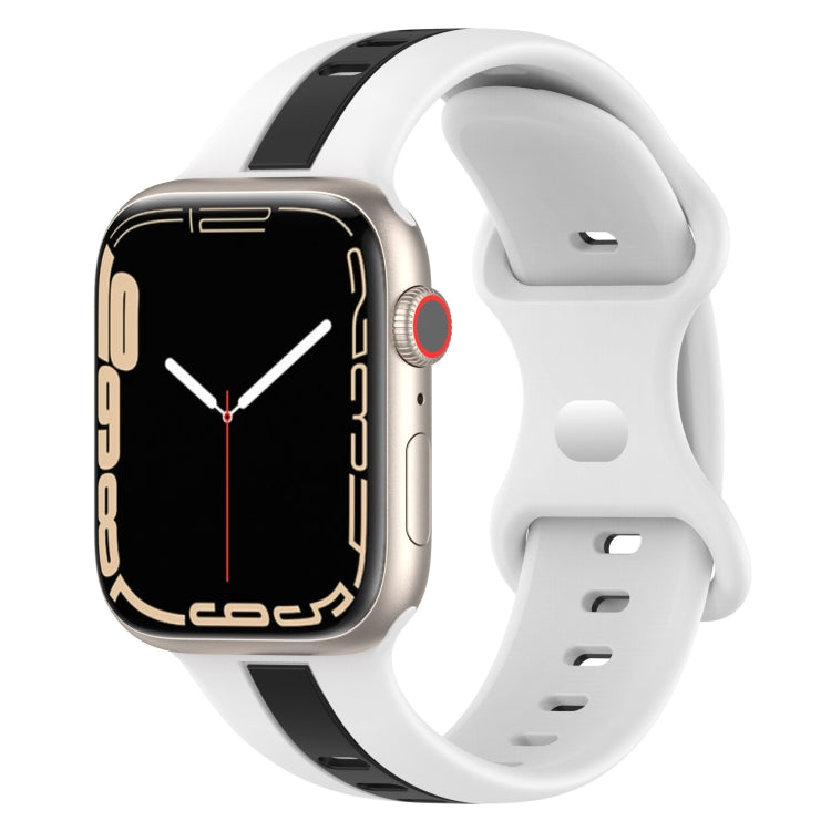 Nail Buckle Two-color Watch Band For Apple Watch Series 8&7 41mm / SE 2&6&SE&5&4 40mm / 3&2&1 38mm(White Black) -  by PMC Jewellery | Online Shopping South Africa | PMC Jewellery