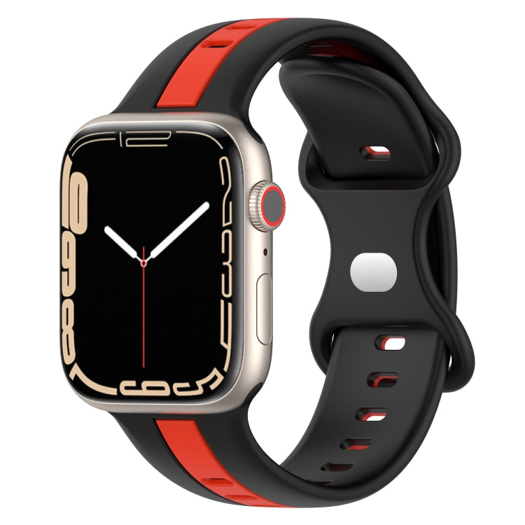 Nail Buckle Two-color Watch Band For Apple Watch Series 8&7 41mm / SE 2&6&SE&5&4 40mm / 3&2&1 38mm(Black Red) -  by PMC Jewellery | Online Shopping South Africa | PMC Jewellery