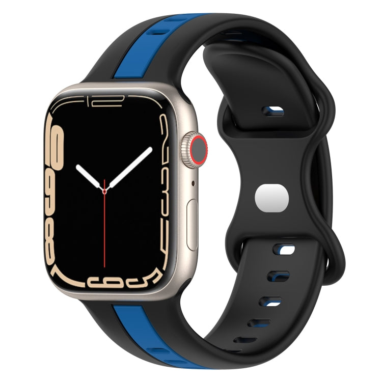 Nail Buckle Two-color Watch Band For Apple Watch Series 8&7 41mm / SE 2&6&SE&5&4 40mm / 3&2&1 38mm(Black Blue) -  by PMC Jewellery | Online Shopping South Africa | PMC Jewellery