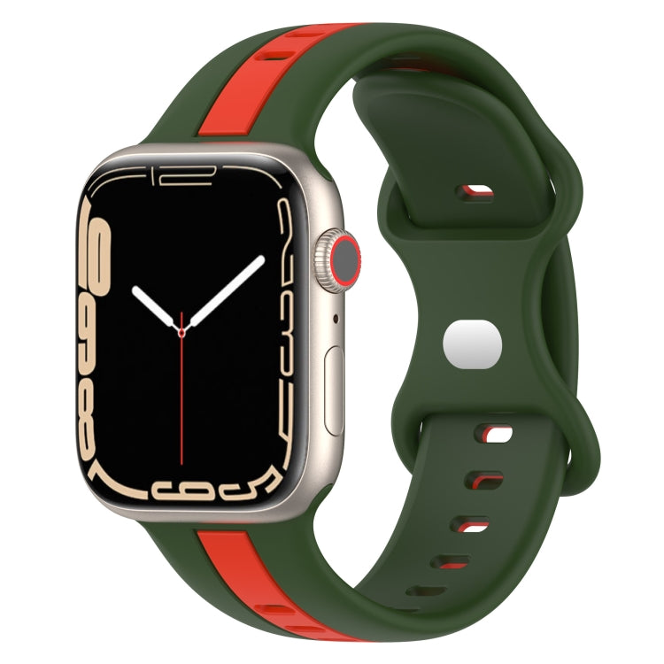 Nail Buckle Two-color Watch Band For Apple Watch Series 8&7 41mm / SE 2&6&SE&5&4 40mm / 3&2&1 38mm(Army Green Red) -  by PMC Jewellery | Online Shopping South Africa | PMC Jewellery