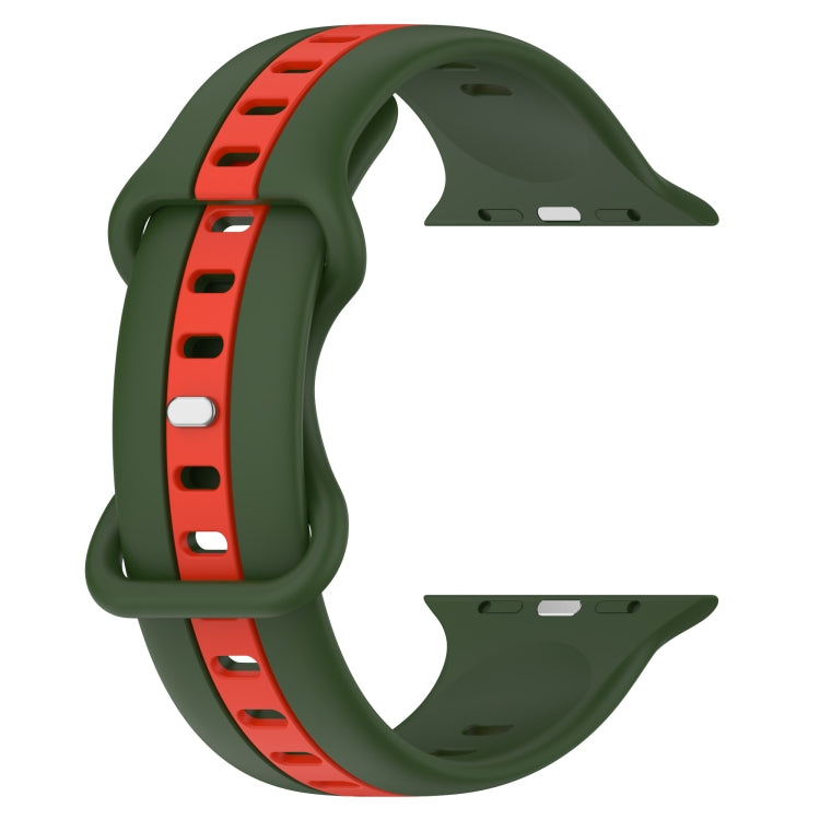 Nail Buckle Two-color Watch Band For Apple Watch Series 8&7 41mm / SE 2&6&SE&5&4 40mm / 3&2&1 38mm(Army Green Red) -  by PMC Jewellery | Online Shopping South Africa | PMC Jewellery