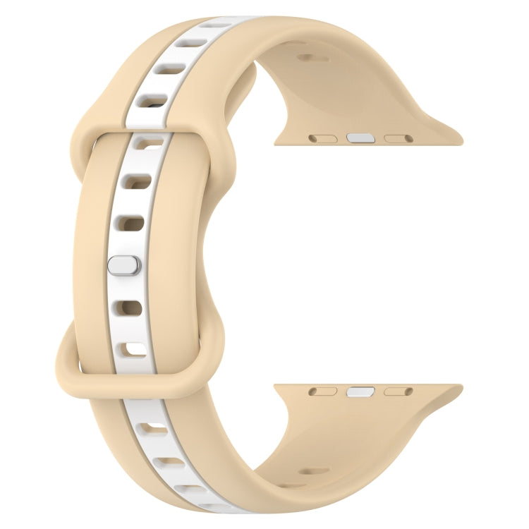 Nail Buckle Two-color Watch Band For Apple Watch Series 8&7 41mm / SE 2&6&SE&5&4 40mm / 3&2&1 38mm(Khaki White) -  by PMC Jewellery | Online Shopping South Africa | PMC Jewellery