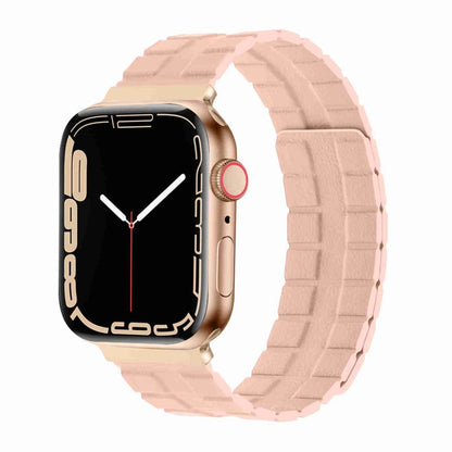 Square Two-section Leather Magnetic Watch Band For Apple Watch Ultra 49mm / Series 8&7 45mm / SE 2&6&SE&5&4 44mm / 3&2&1 42mm(Pink) -  by PMC Jewellery | Online Shopping South Africa | PMC Jewellery