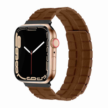 Square Two-section Leather Magnetic Watch Band For Apple Watch Ultra 49mm / Series 8&7 45mm / SE 2&6&SE&5&4 44mm / 3&2&1 42mm(Saddle Brown) -  by PMC Jewellery | Online Shopping South Africa | PMC Jewellery