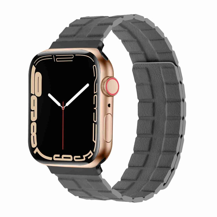 Square Two-section Leather Magnetic Watch Band For Apple Watch Ultra 49mm / Series 8&7 45mm / SE 2&6&SE&5&4 44mm / 3&2&1 42mm(Space Grey) -  by PMC Jewellery | Online Shopping South Africa | PMC Jewellery