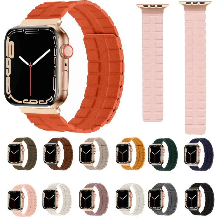 Square Two-section Leather Magnetic Watch Band For Apple Watch Ultra 49mm / Series 8&7 45mm / SE 2&6&SE&5&4 44mm / 3&2&1 42mm(Pink) -  by PMC Jewellery | Online Shopping South Africa | PMC Jewellery