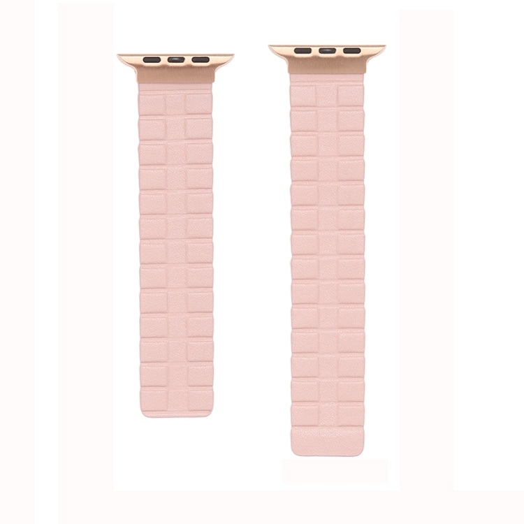 Square Two-section Leather Magnetic Watch Band For Apple Watch Series 8&7 41mm / SE 2&6&SE&5&4 40mm / 3&2&1 38mm(Beige) - Smart Wear by PMC Jewellery | Online Shopping South Africa | PMC Jewellery