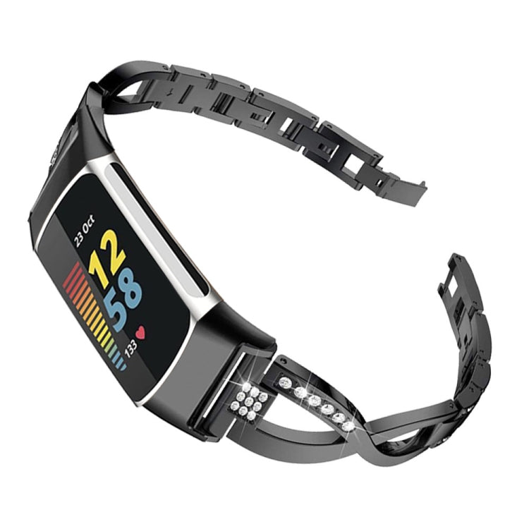 For Fitbit Charge 5 Diamond Metal Watch Band(Black) -  by PMC TechLife | Online Shopping South Africa | PMC TechLife
