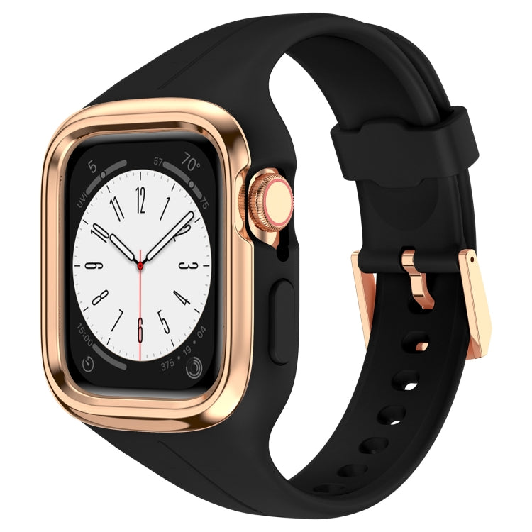 Stainless Steel Frame Silicone Watch Band For Apple Watch Series 8&7 41mm / SE 2&6&SE&5&4 40mm / 3&2&1 38mm(Black) -  by PMC Jewellery | Online Shopping South Africa | PMC Jewellery