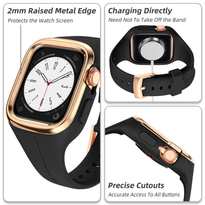 Stainless Steel Frame Silicone Watch Band For Apple Watch Series 8&7 41mm / SE 2&6&SE&5&4 40mm / 3&2&1 38mm(Black) -  by PMC Jewellery | Online Shopping South Africa | PMC Jewellery