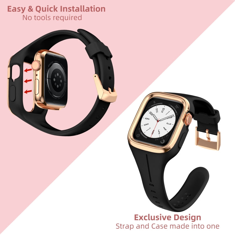 Stainless Steel Frame Silicone Watch Band For Apple Watch Series 8&7 41mm / SE 2&6&SE&5&4 40mm / 3&2&1 38mm(Black) -  by PMC Jewellery | Online Shopping South Africa | PMC Jewellery